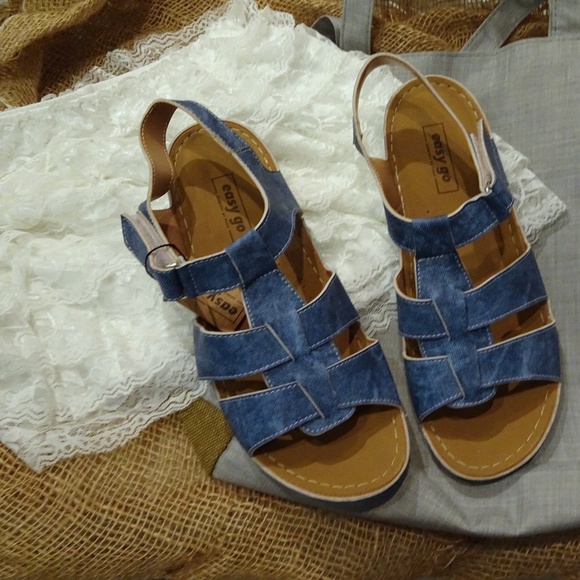 Jean Blue Easy Go Sandals - Picture 1 of 5